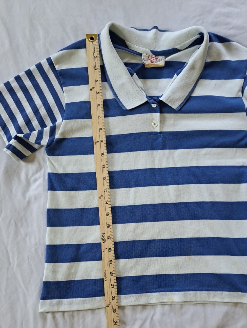Vintage Sears 1970s Blue & White Striped Preppy Collared Polo Shirt Size M - Picture 4 of 10
